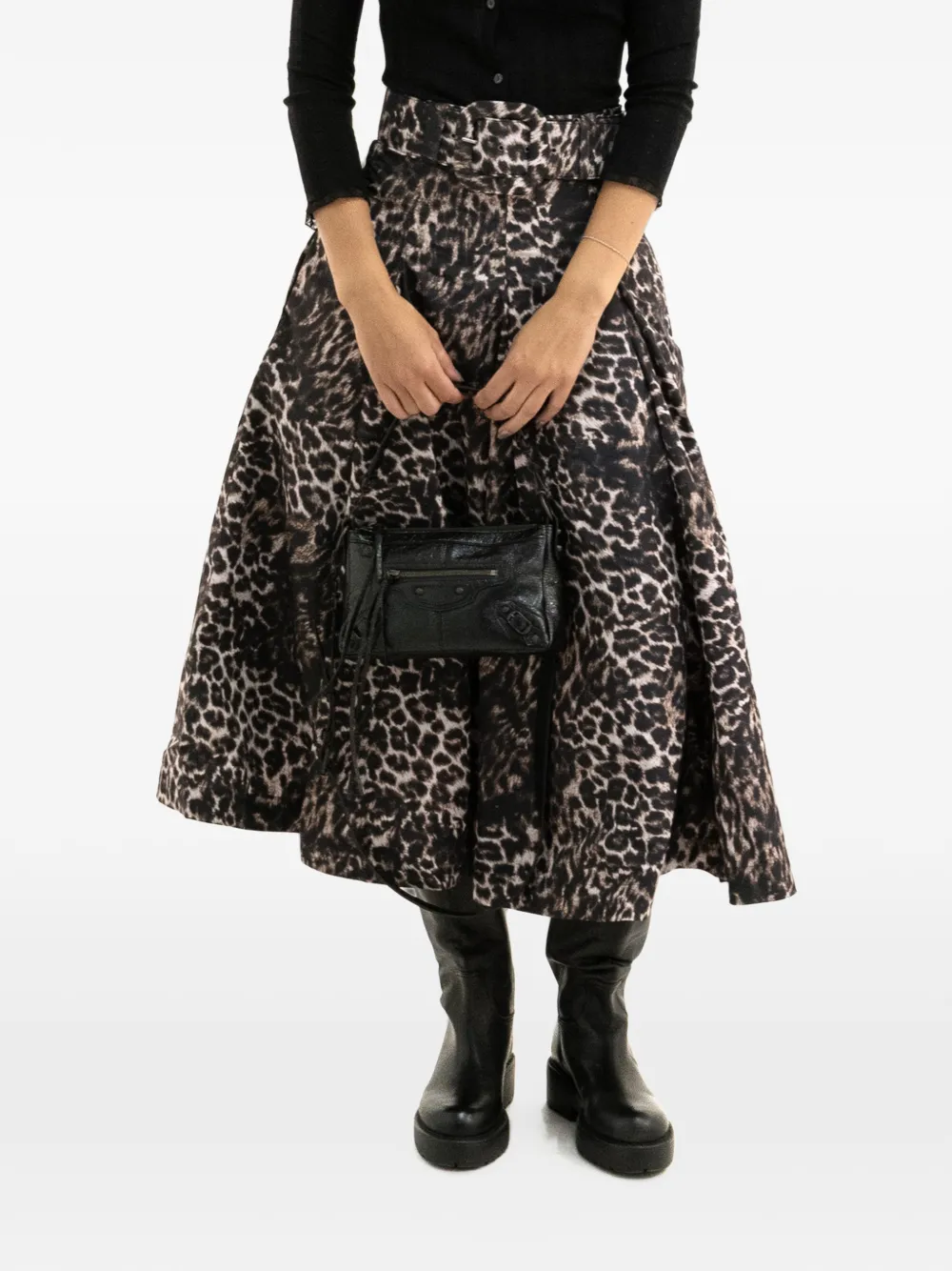 Samantha Sung leopard-print belted midi skirt - Nero
