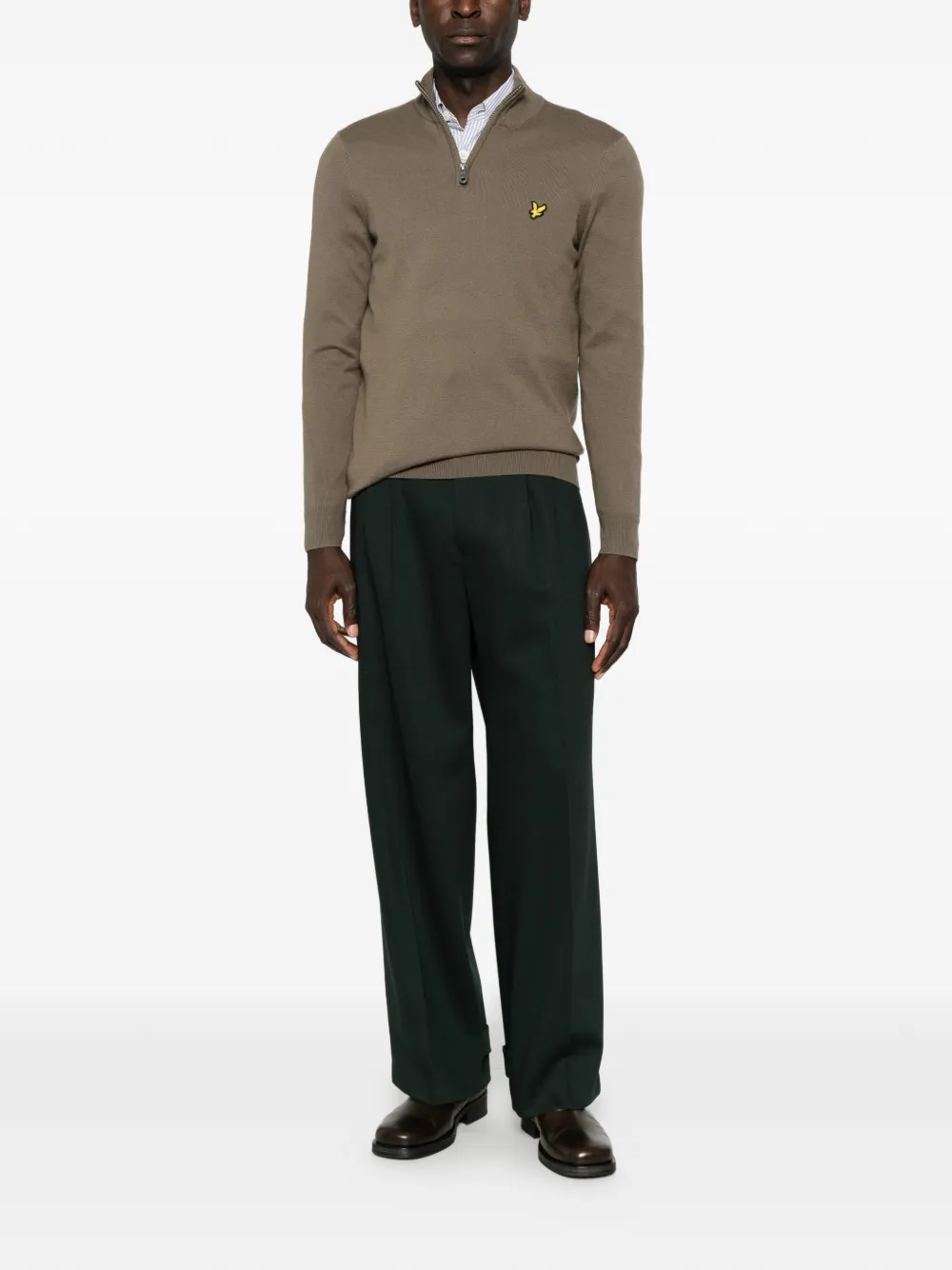 Costumein Plooibroek met knoopmanchetten Groen
