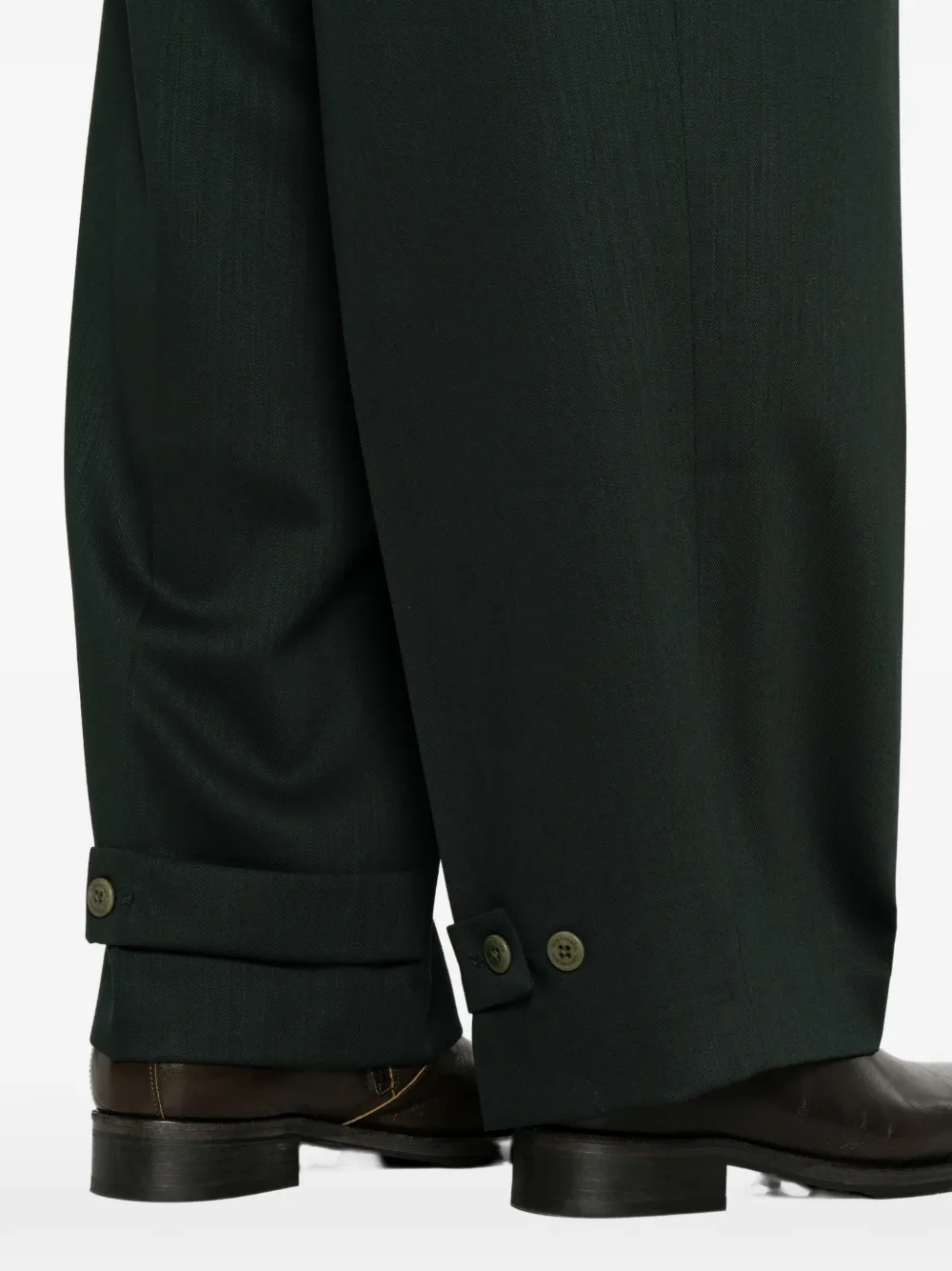 Costumein Plooibroek met knoopmanchetten Groen