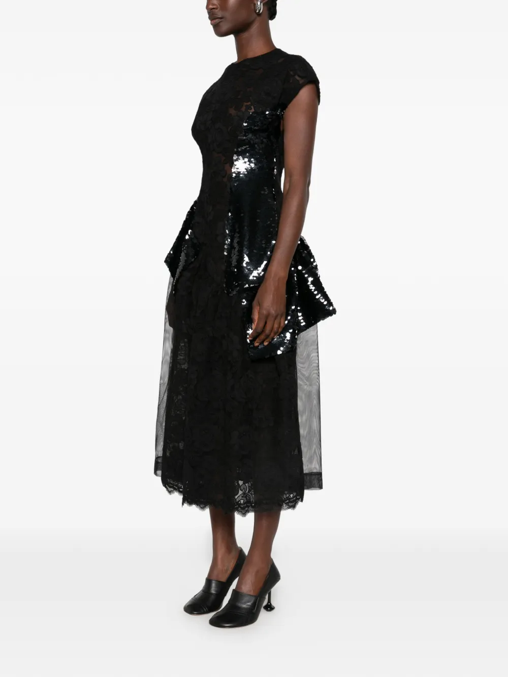 Simone Rocha cap-sleeve midi dress Zwart