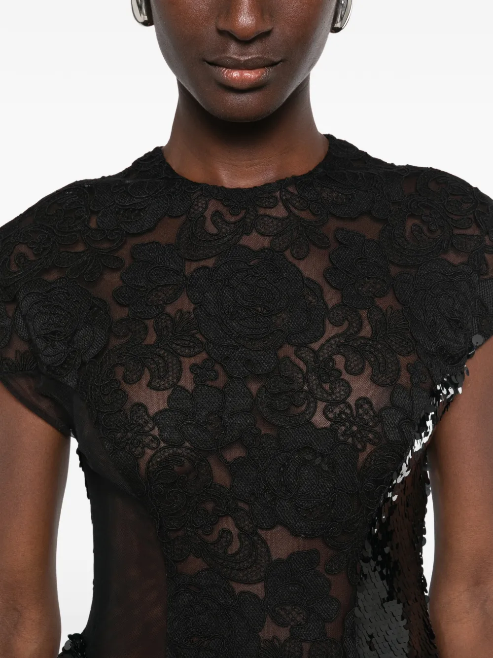 Simone Rocha cap-sleeve midi dress Zwart