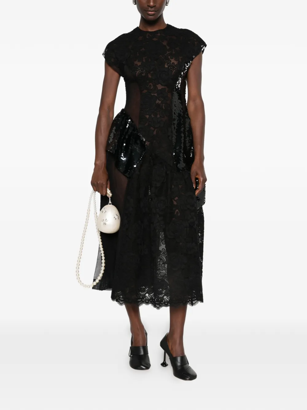 Simone Rocha cap-sleeve midi dress Zwart