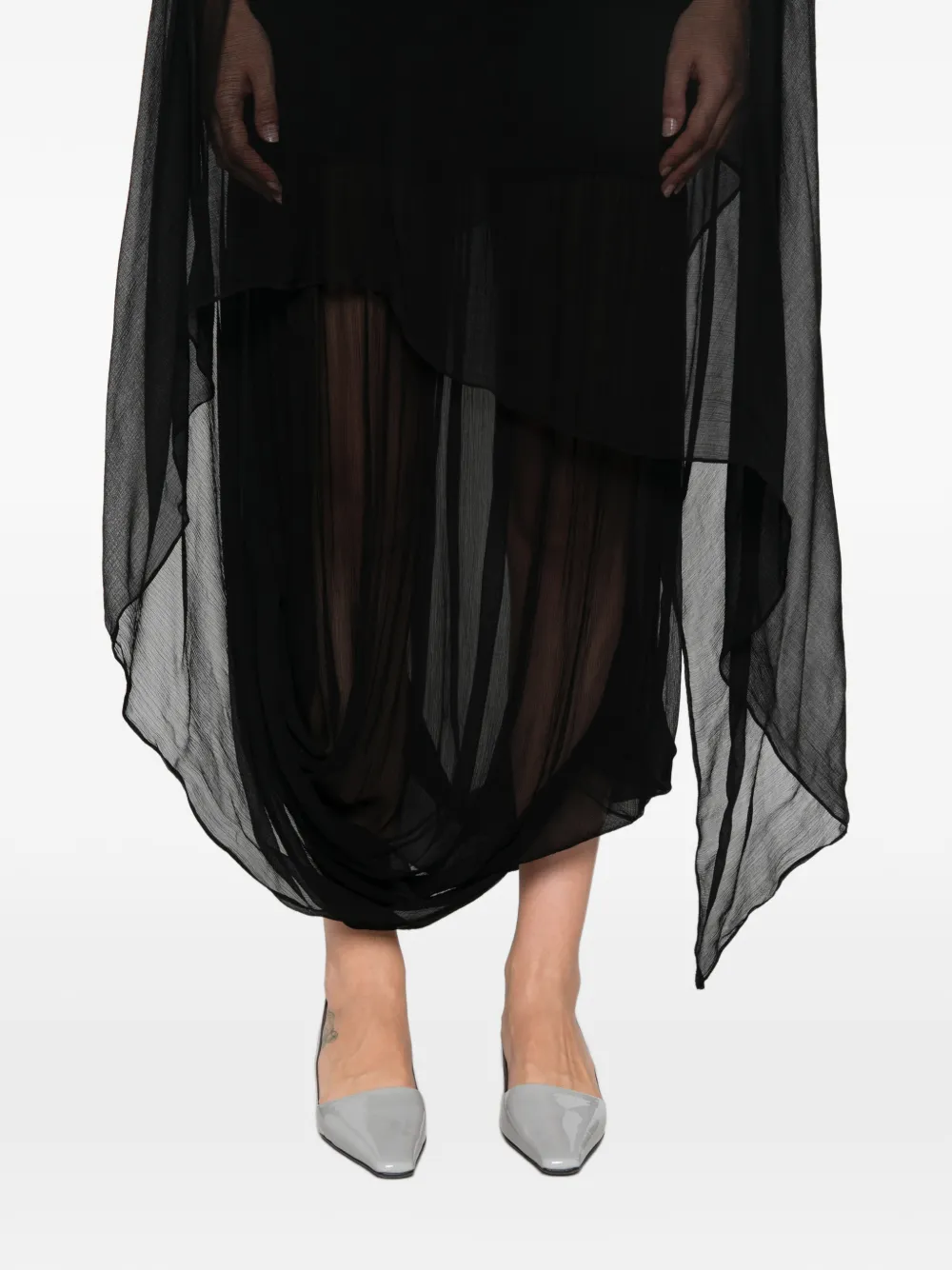 STAUD Viona sheer-panelled draped maxi dress Zwart