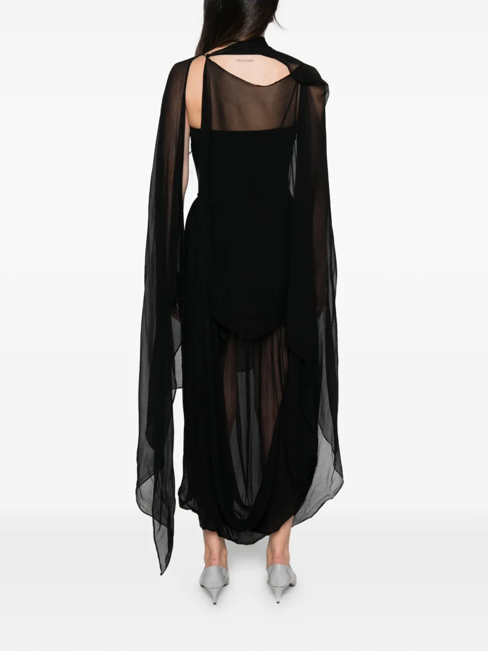STAUD Viona sheer-panelled draped maxi dress Zwart
