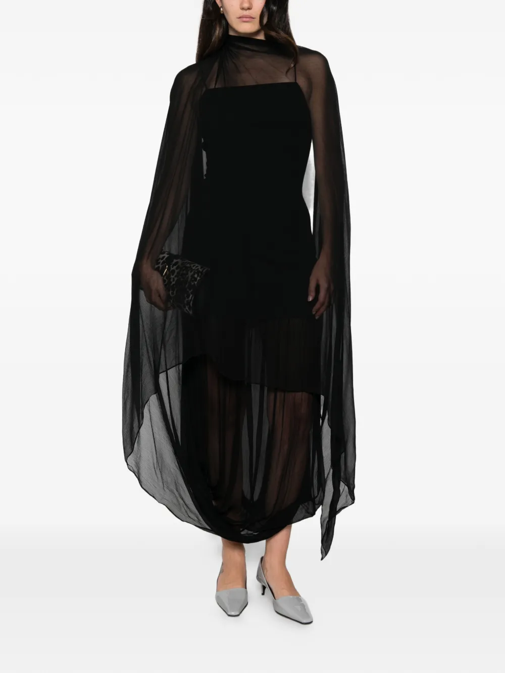 STAUD Viona sheer-panelled draped maxi dress Zwart