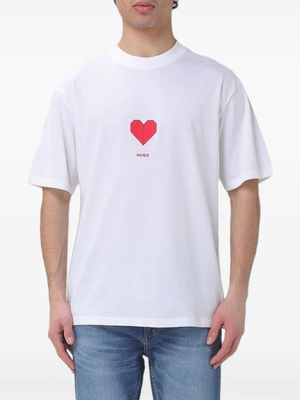HUGO all-gender cotton-jersey T-shirt with origami-heart prints
