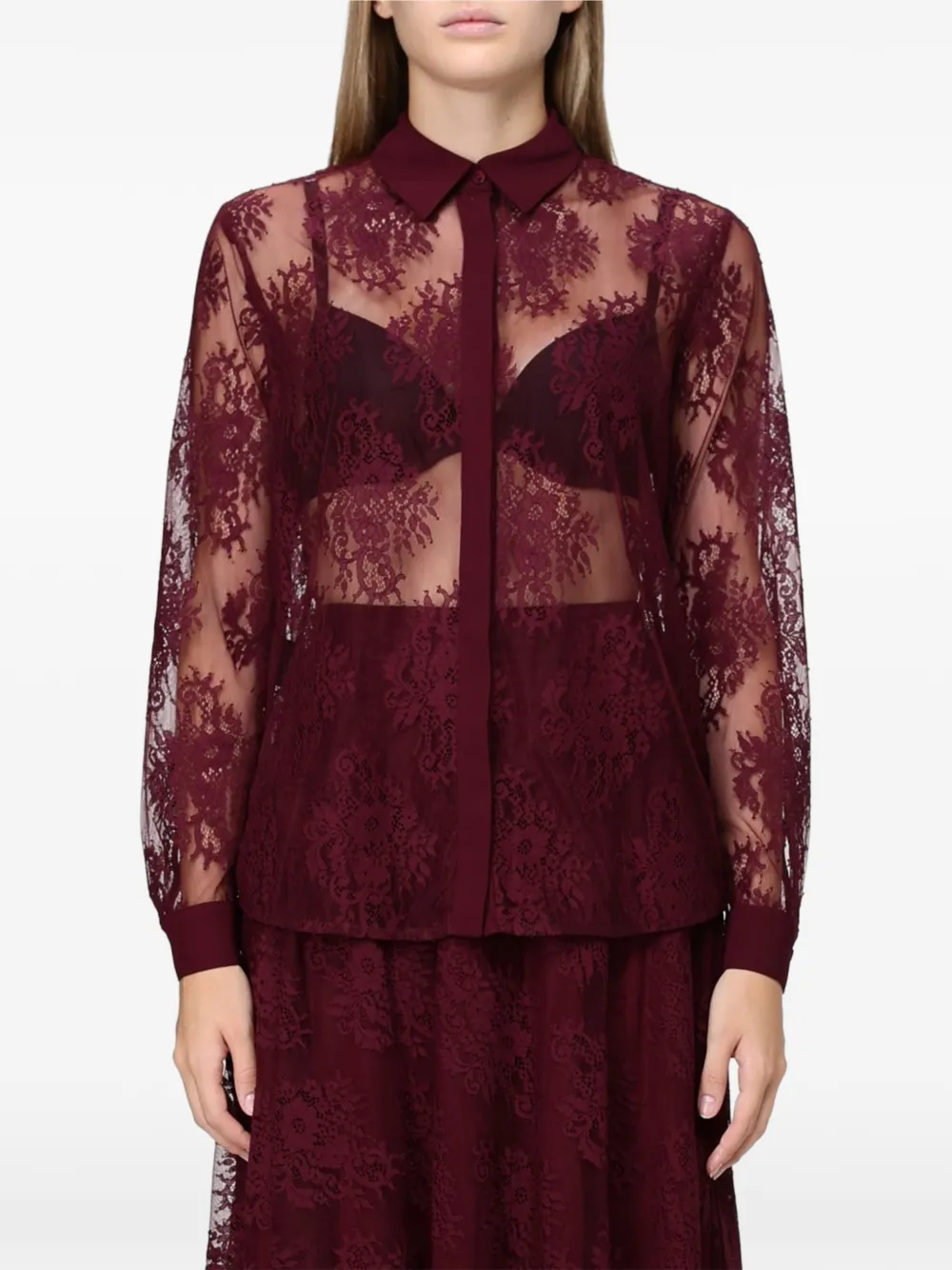 Hanita lace-overlay shirt