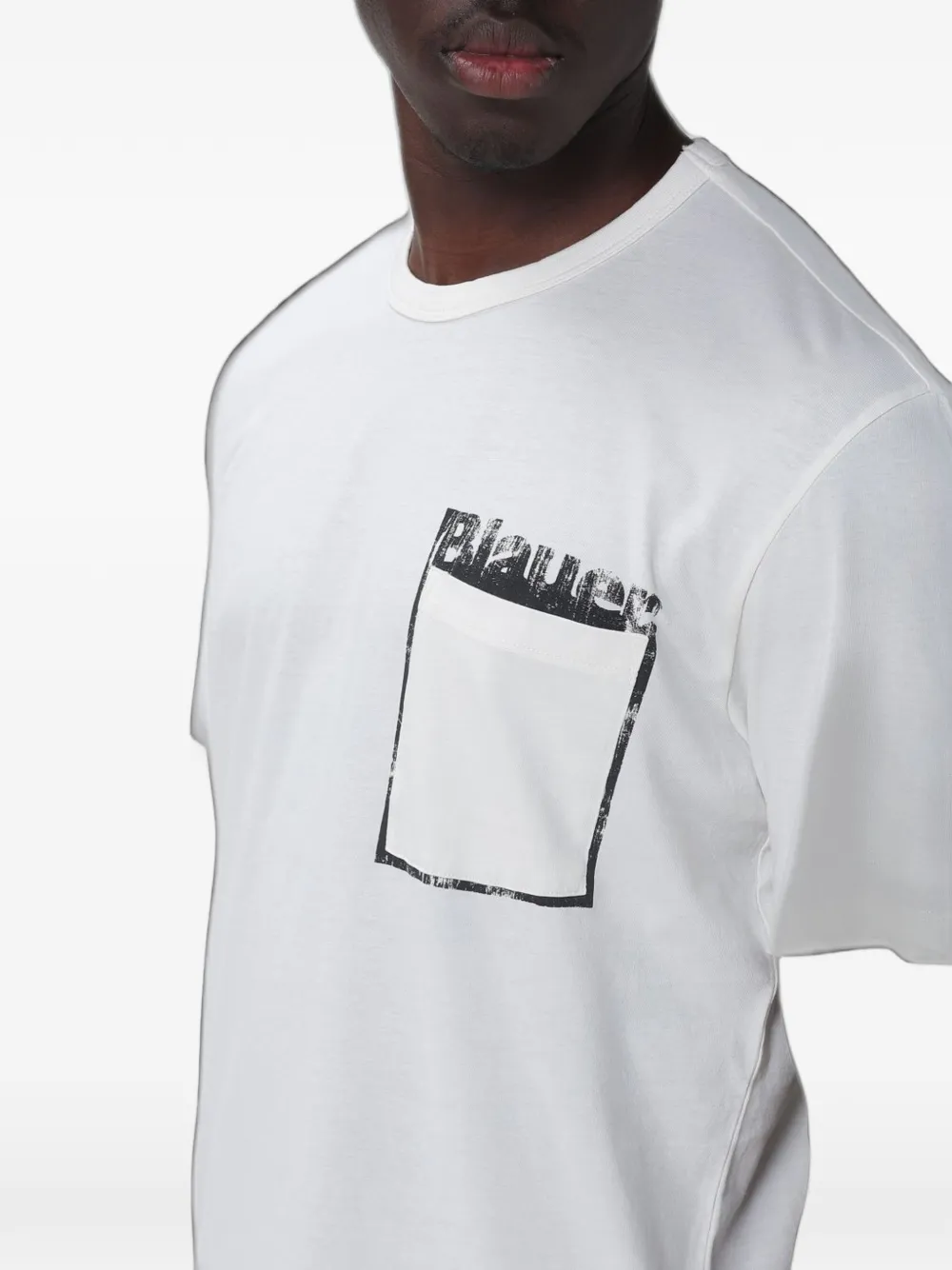 Blauer T-shirt met borstzak Wit