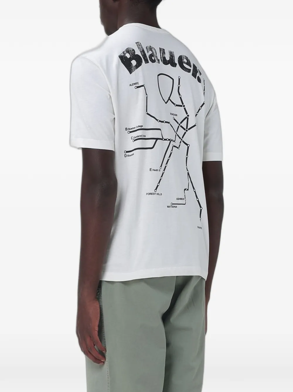Blauer T-shirt met borstzak Wit