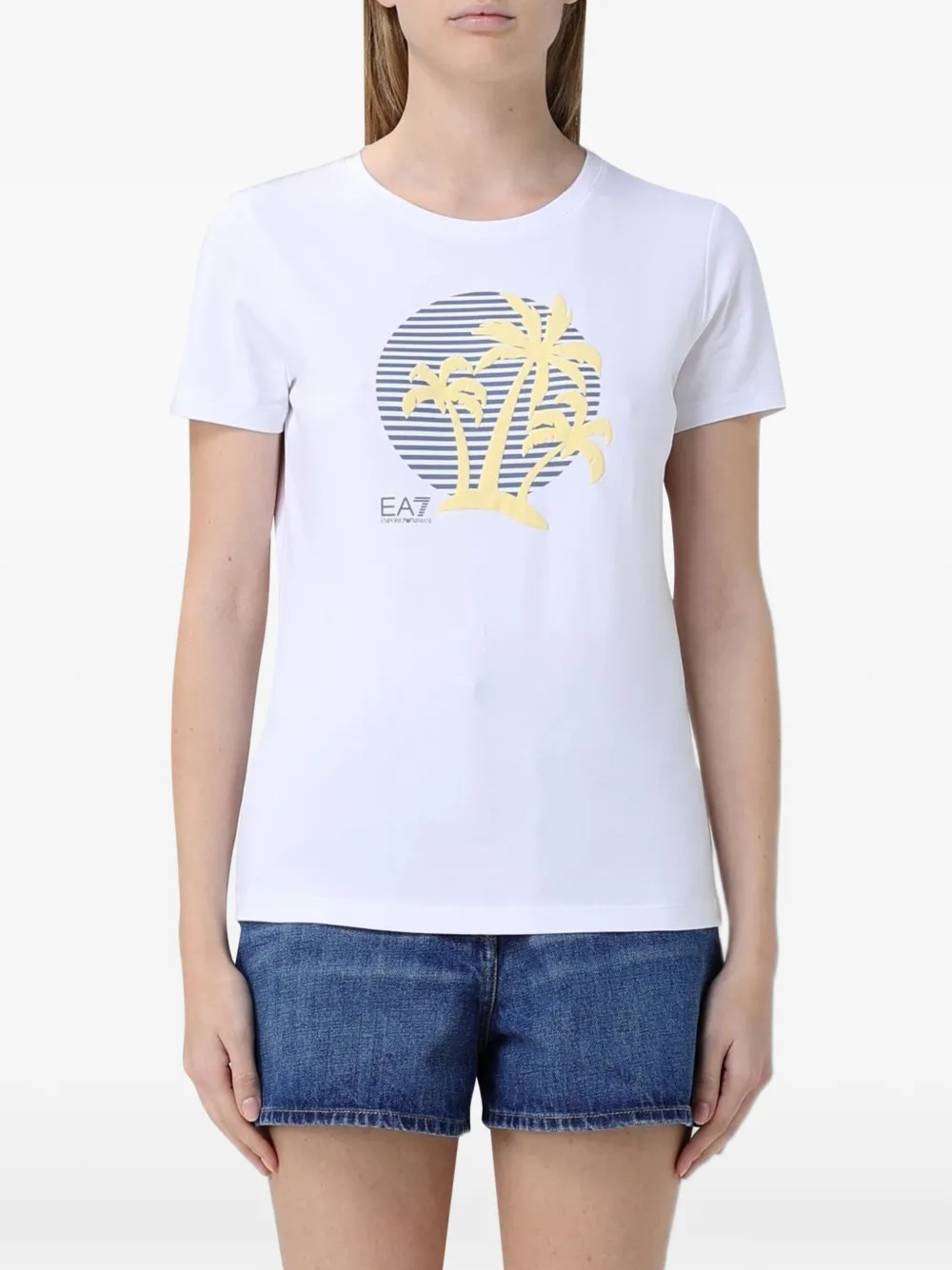 Ea7 Emporio Armani palm tree-print T-shirt - Bianco