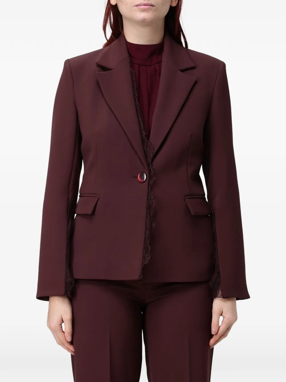 Hanita lace-trim single-breasted blazer - Rosso