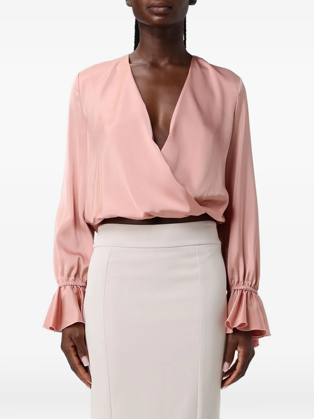 Hanita wrap-style ruffled-cuff top - Rosa