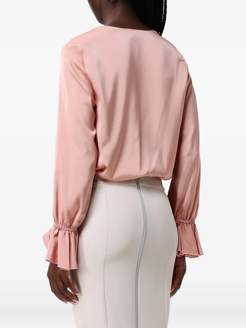 Hanita Top in wikkelstijl met ruches bij de manchetten Roze