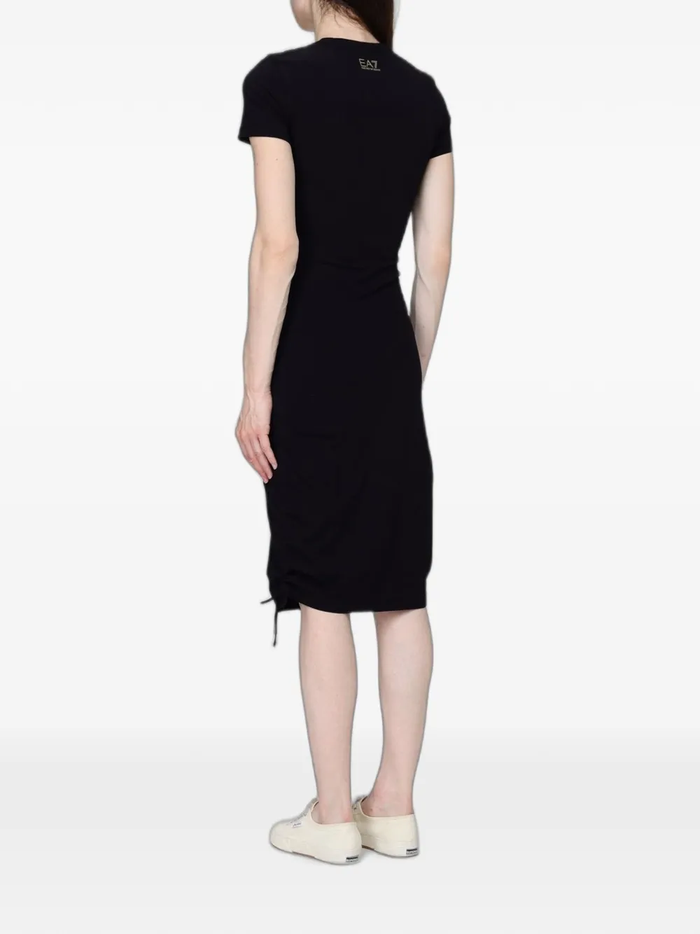 Ea7 Emporio Armani Midi-jurk met trekkoordzoom en logo-print Zwart