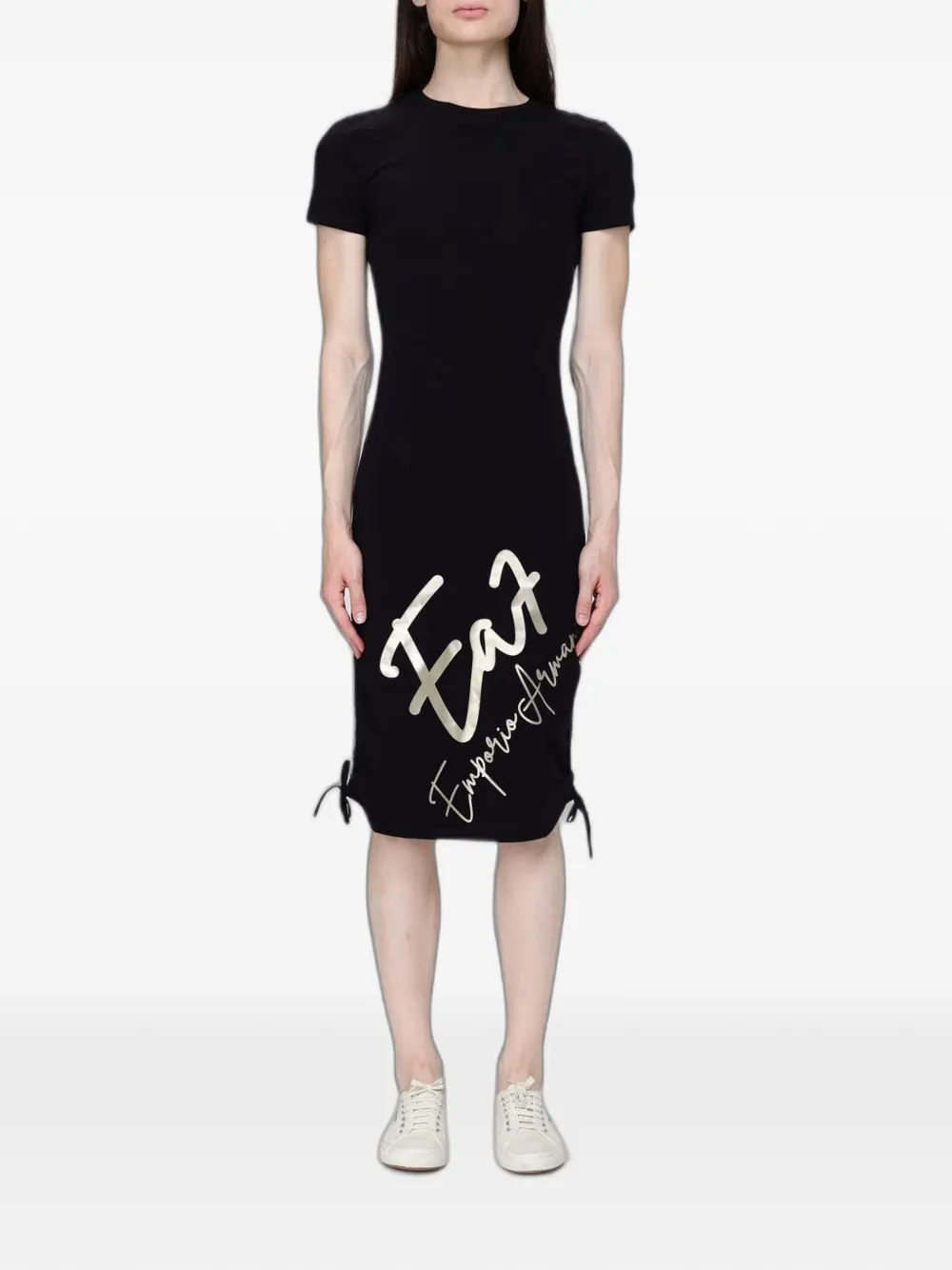Ea7 Emporio Armani logo-print drawstring-hem midi dress
