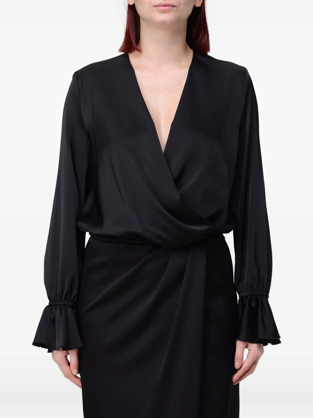 Hanita wrap-style ruffled-cuff blouse - Nero