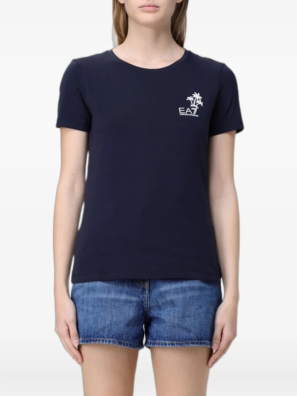 Ea7 Emporio Armani palm tree-print T-shirt - Blu