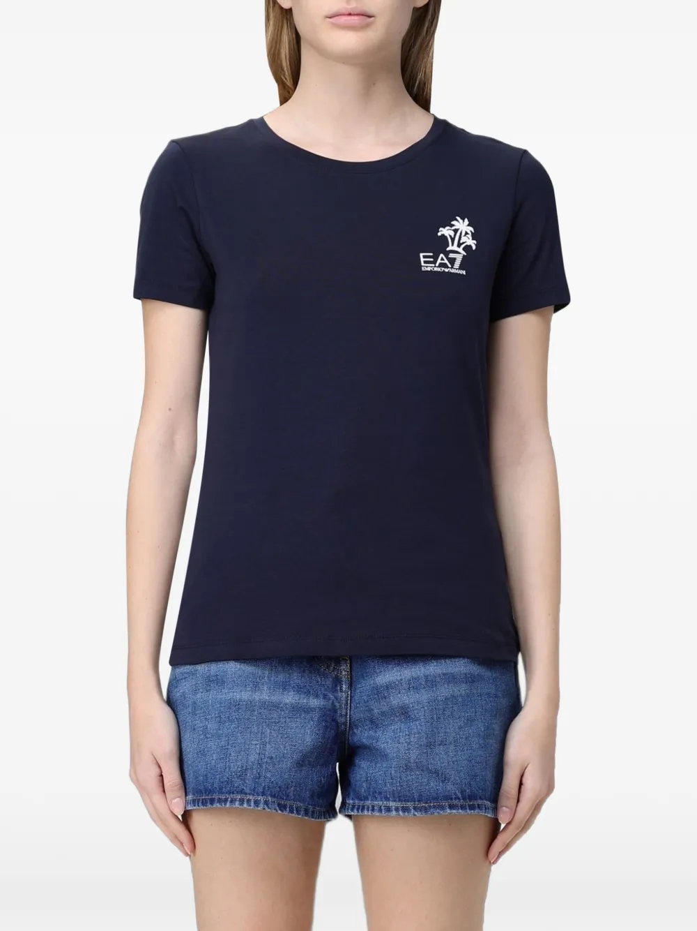 Ea7 Emporio Armani palm tree-print T-shirt - Blu