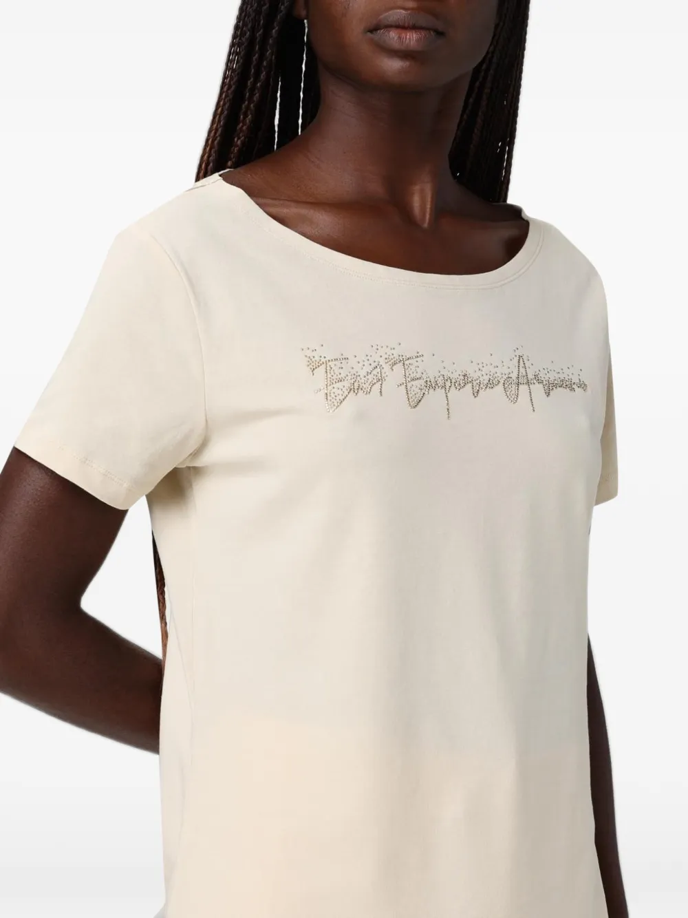 Ea7 Emporio Armani Katoenen T-shirt met logo van studs Beige