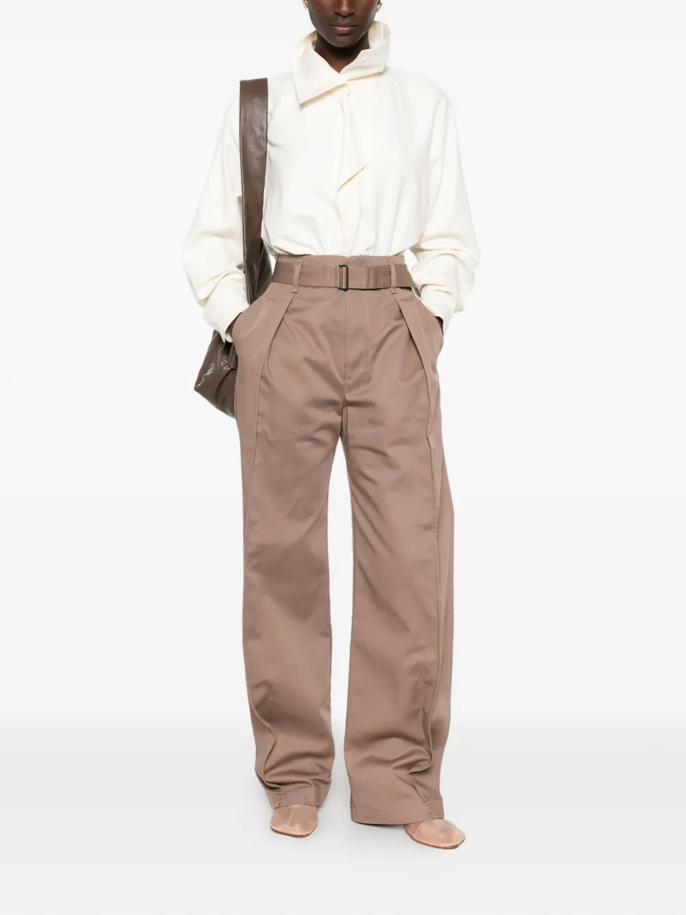 LEMAIRE High-waist plooibroek met ceintuur Bruin