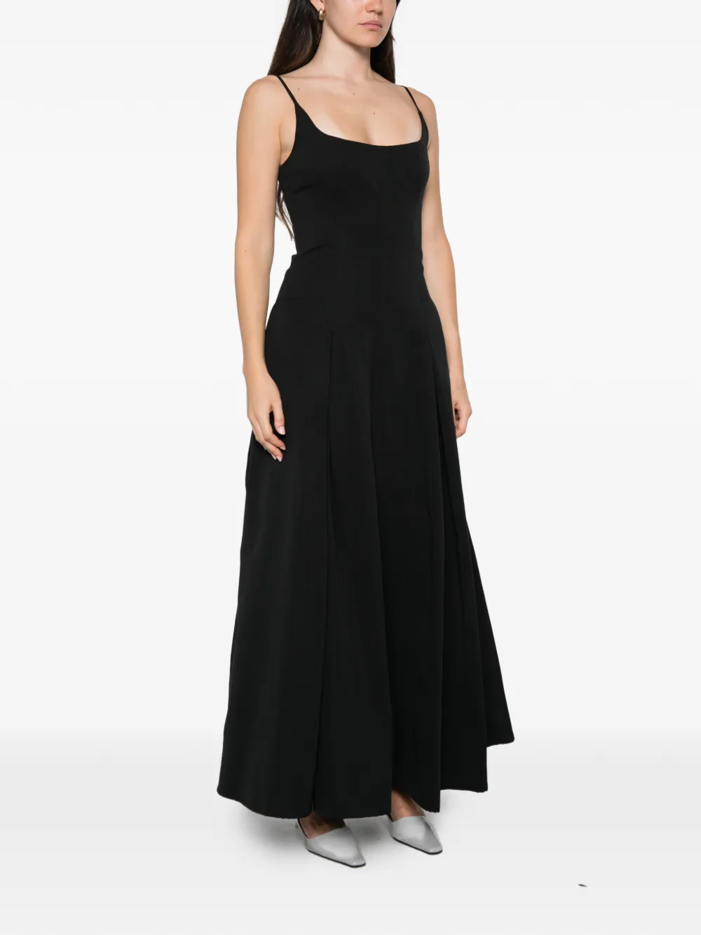 STAUD Jill pleated spaghetti-strap maxi dress Zwart