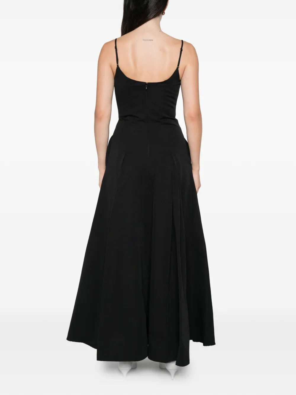 STAUD Jill pleated spaghetti-strap maxi dress Zwart