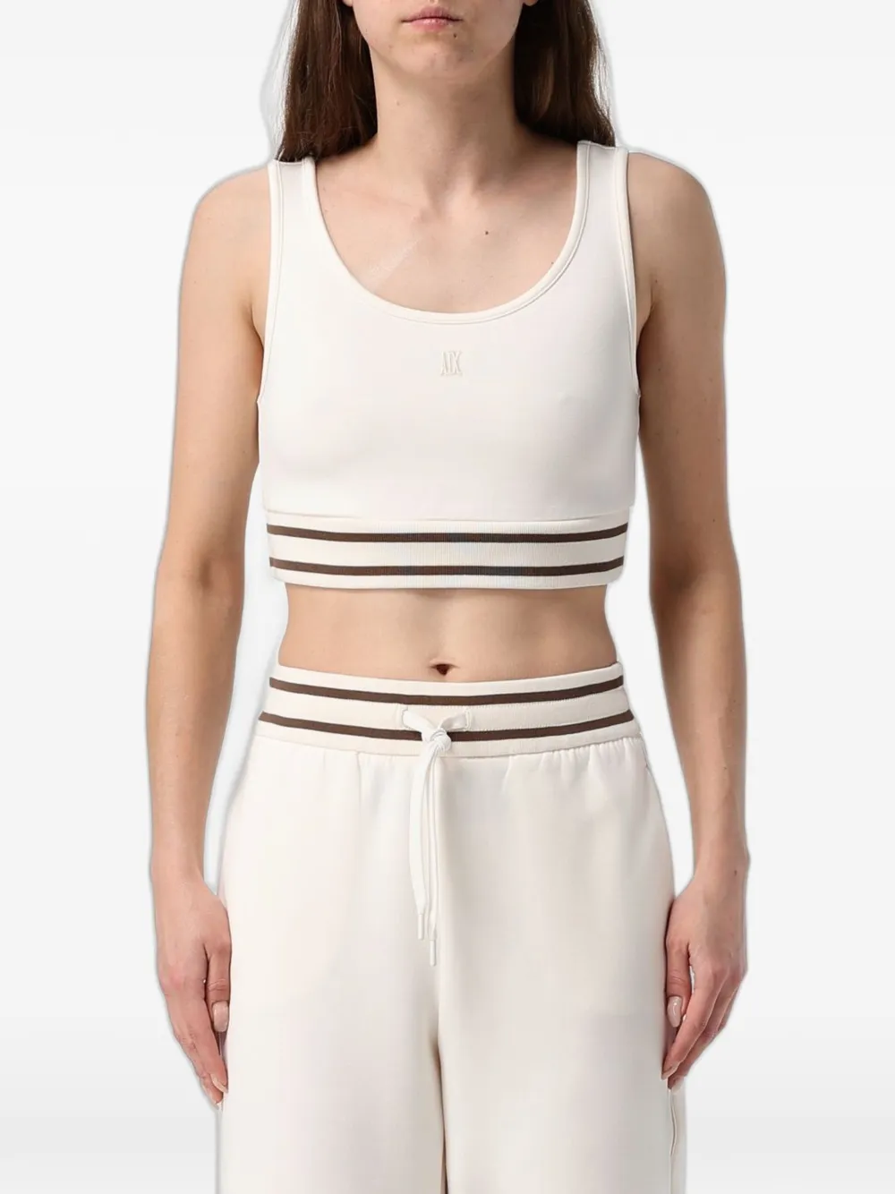 Emporio Armani logo-embroidered striped-trim crop top - Bianco