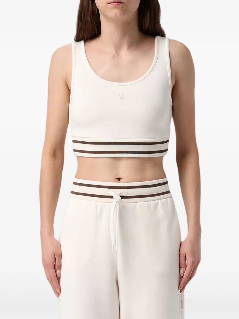 Emporio Armani logo-embroidered striped-trim crop top - Bianco