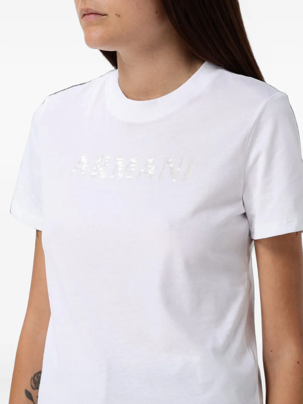 Emporio Armani sequin-logo T-shirt Wit
