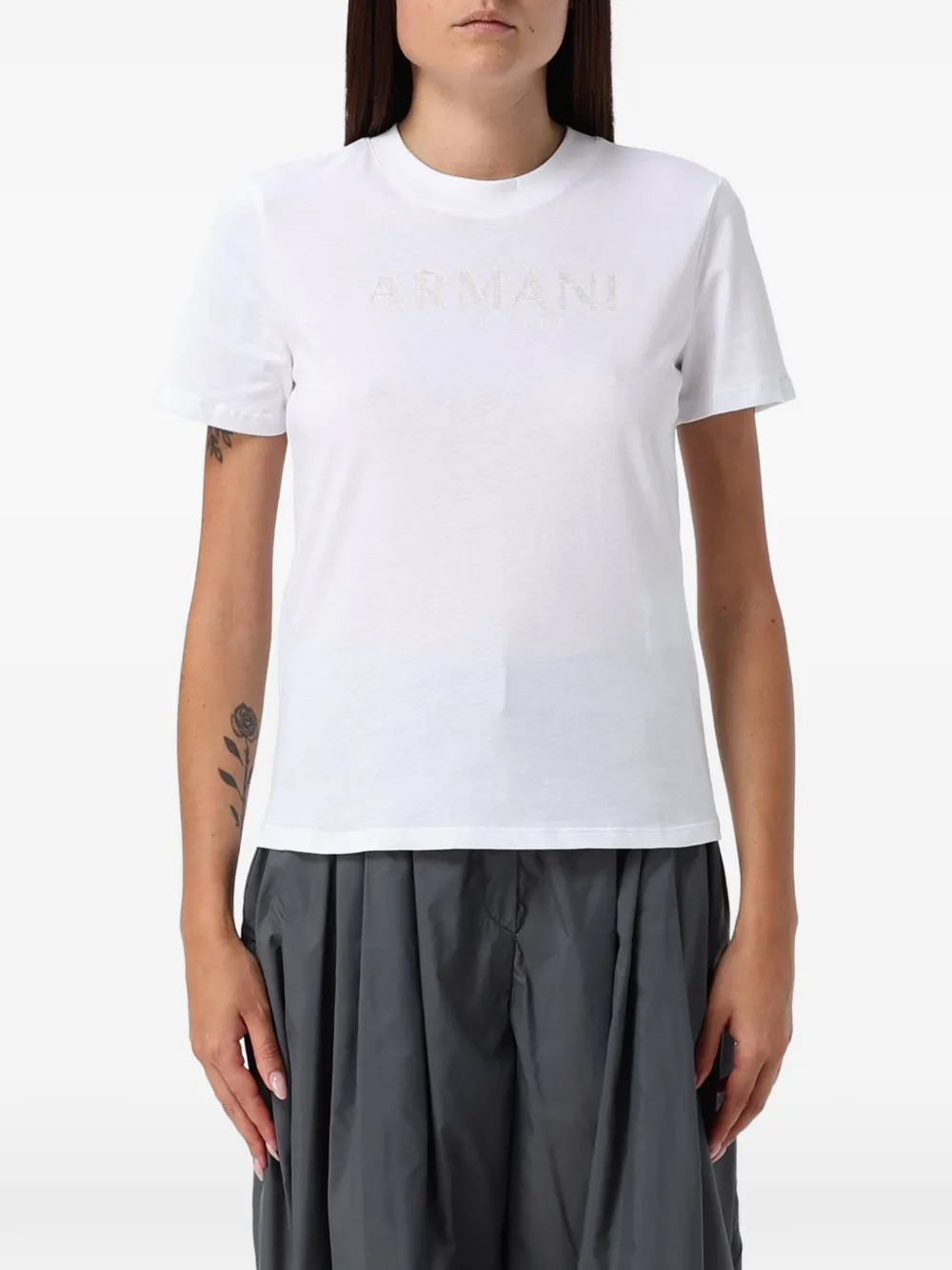 Emporio Armani sequin-logo T-shirt Wit