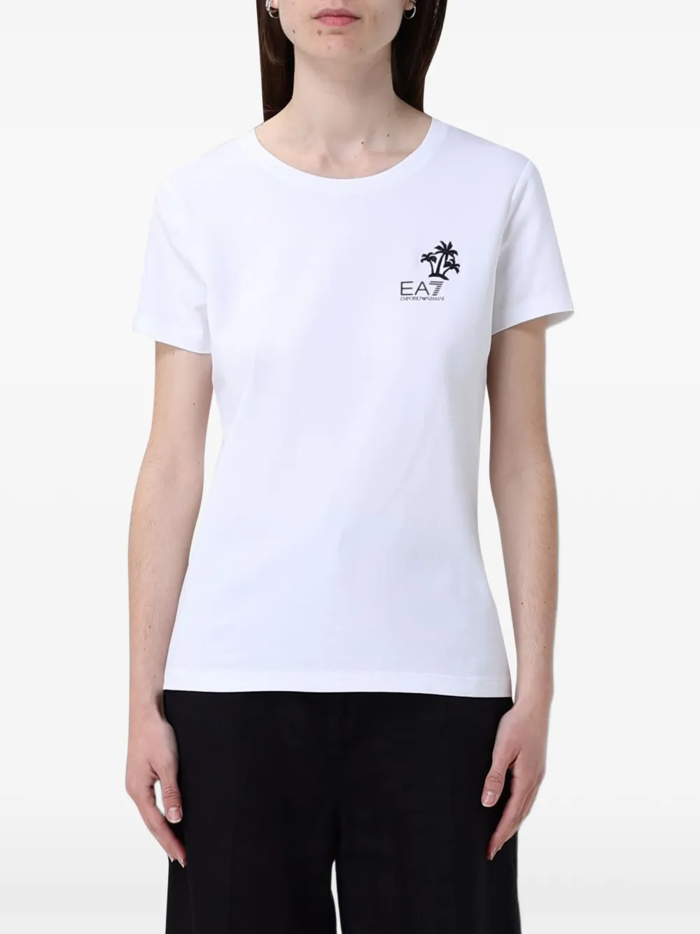 Ea7 Emporio Armani T-Shirt mit Palmen-Logo - Weiß