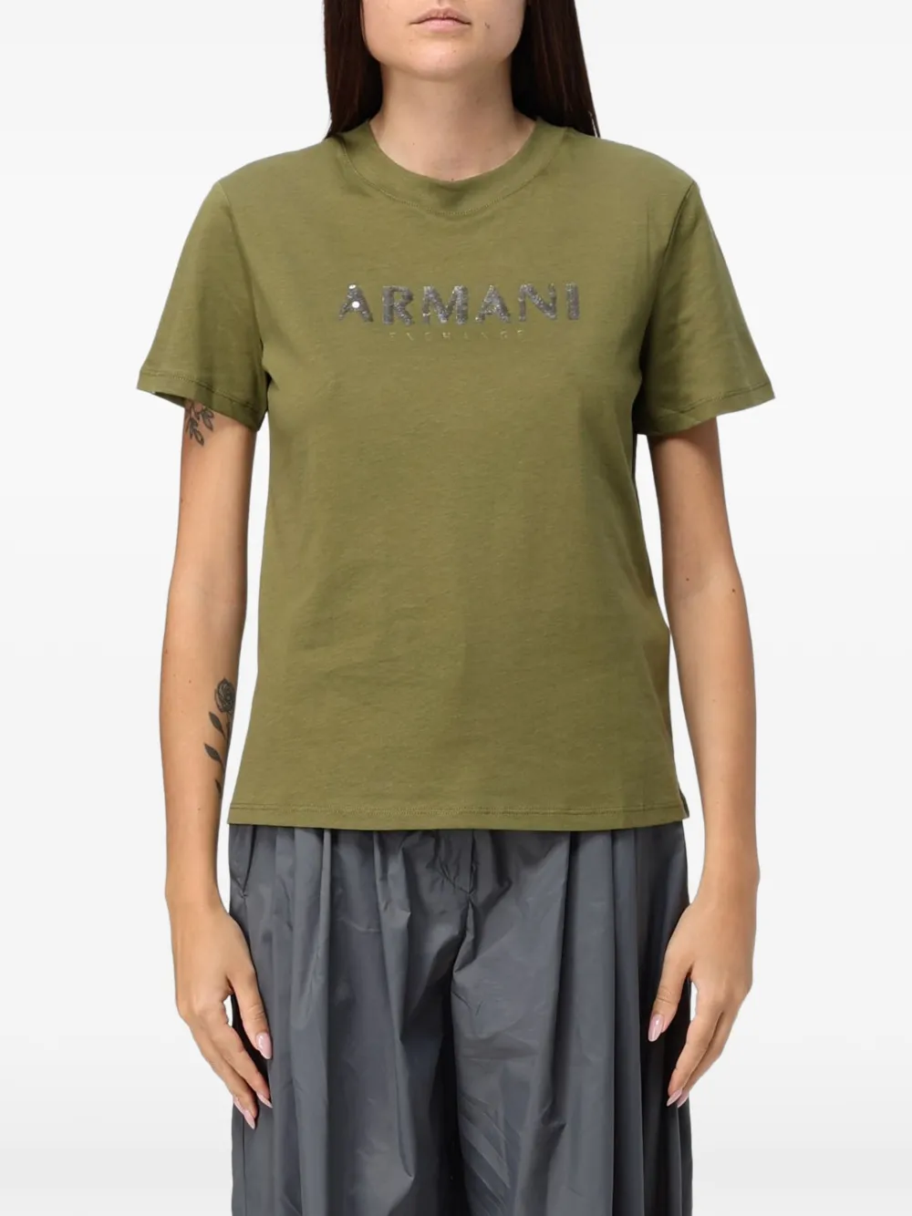 Emporio Armani sequin-logo T-shirt - Verde