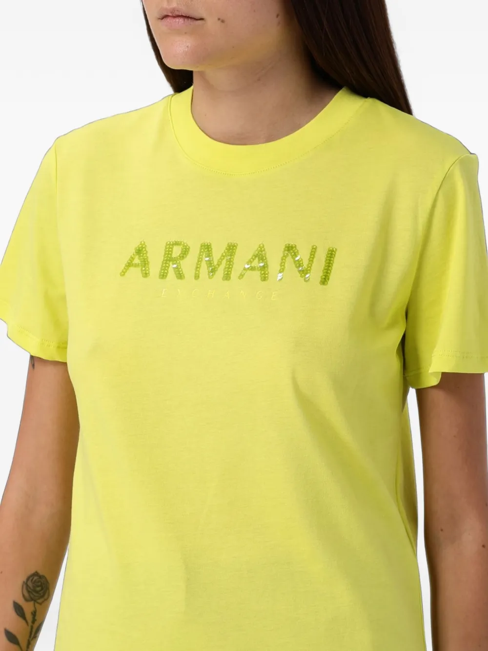 Emporio Armani T-shirt met pailletten logo Geel