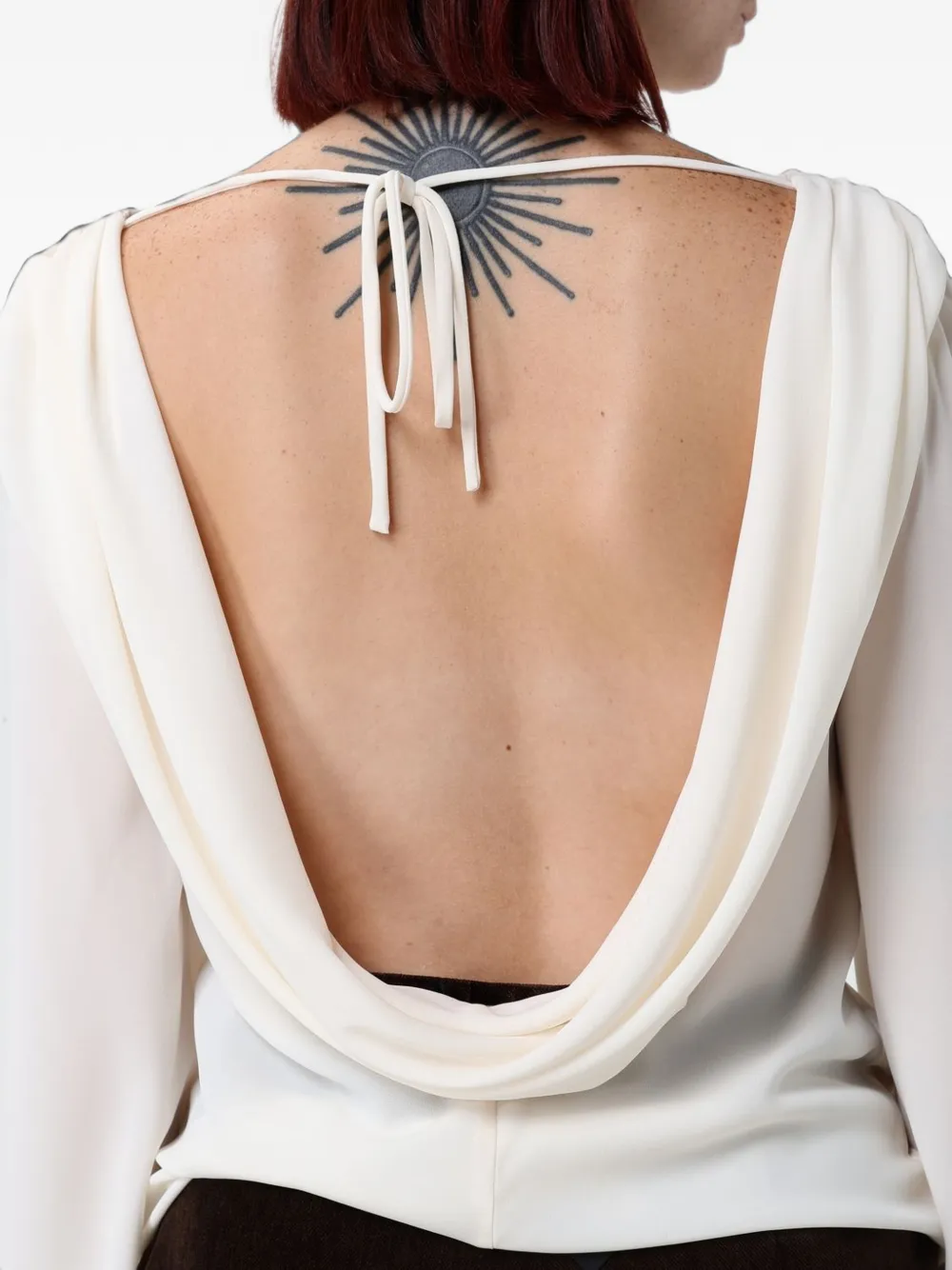 Hanita Blouse met lange mouwen en diepe hals aan de achterkant Wit