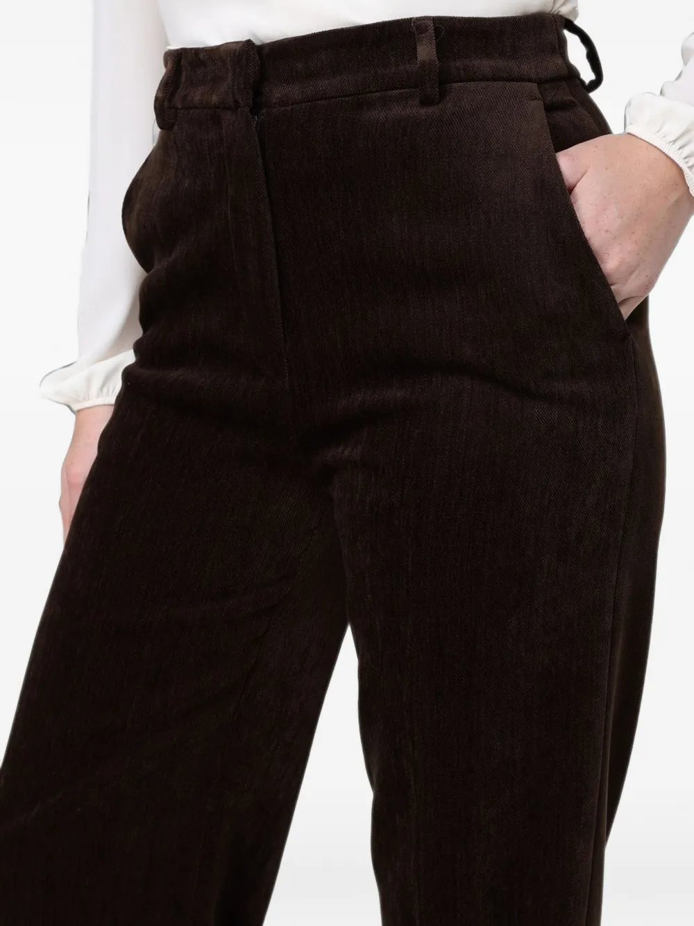 Hanita Ribfluwelen broek met wijde pijpen Bruin