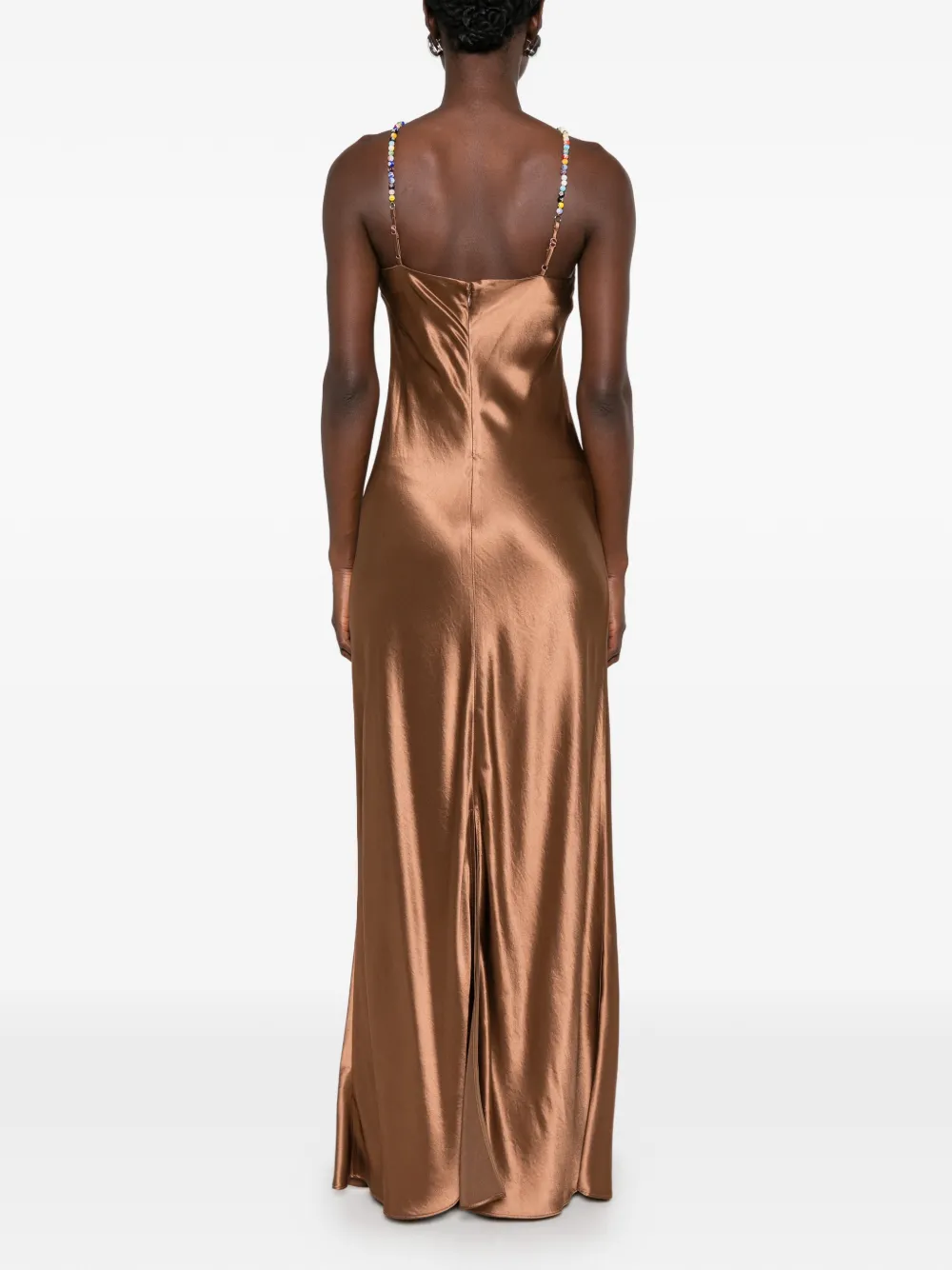 STAUD Cadene beaded-strap satin-finish maxi dress Bruin