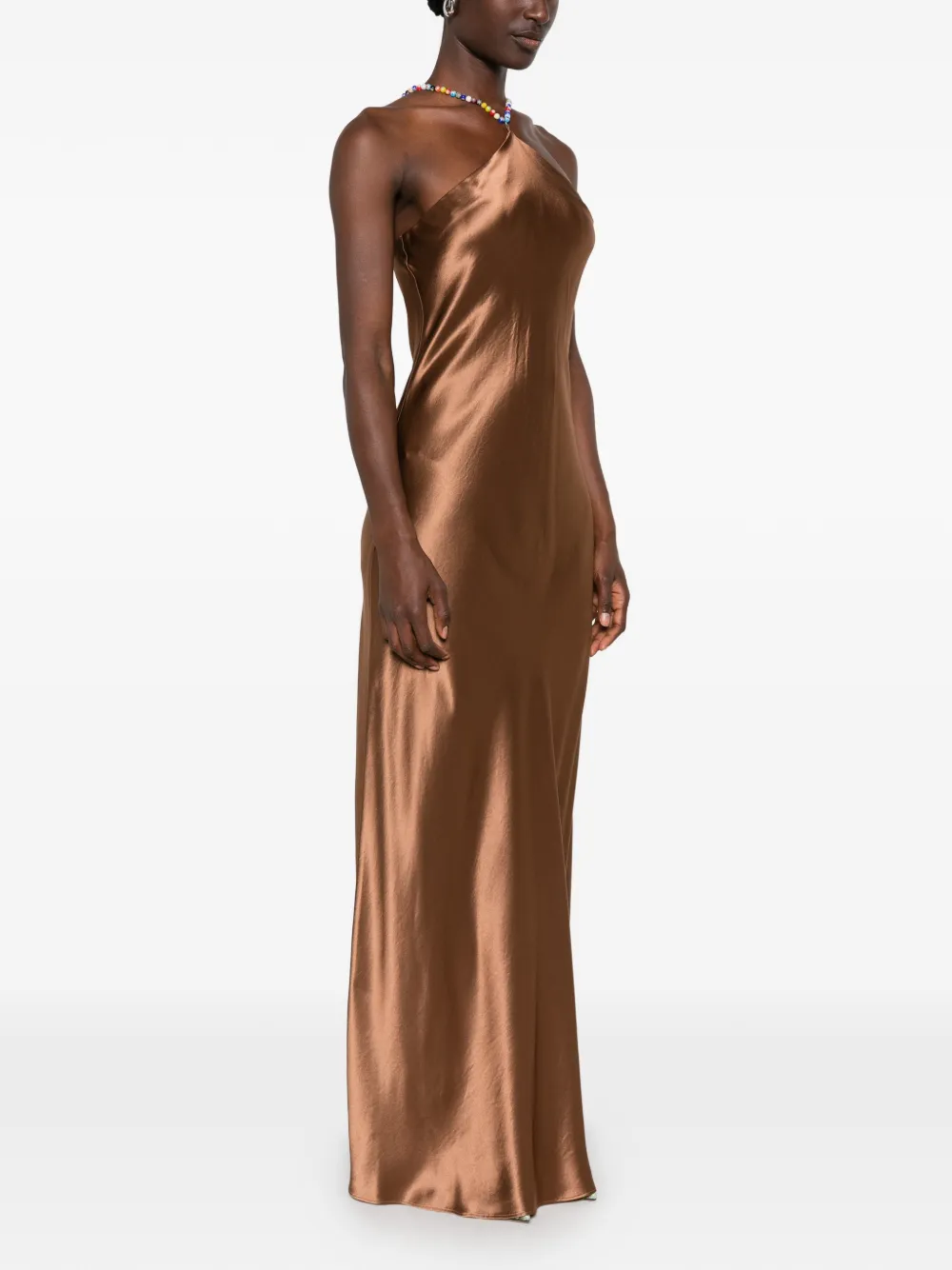 STAUD Cadene beaded-strap satin-finish maxi dress Bruin