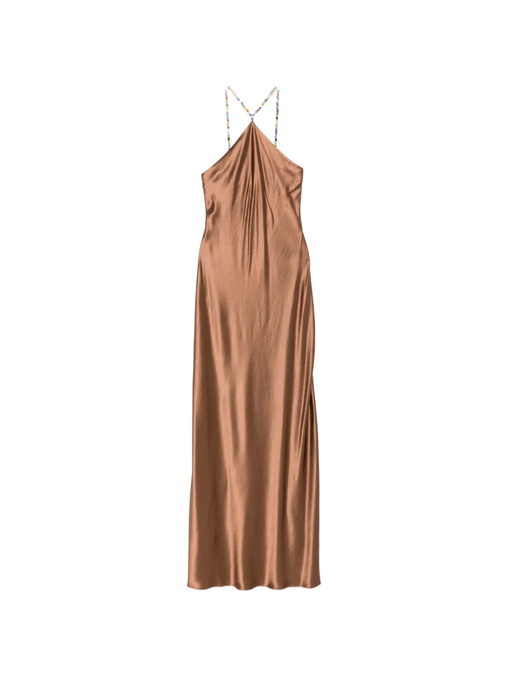 STAUD Cadene beaded-strap satin-finish maxi dress - Marron