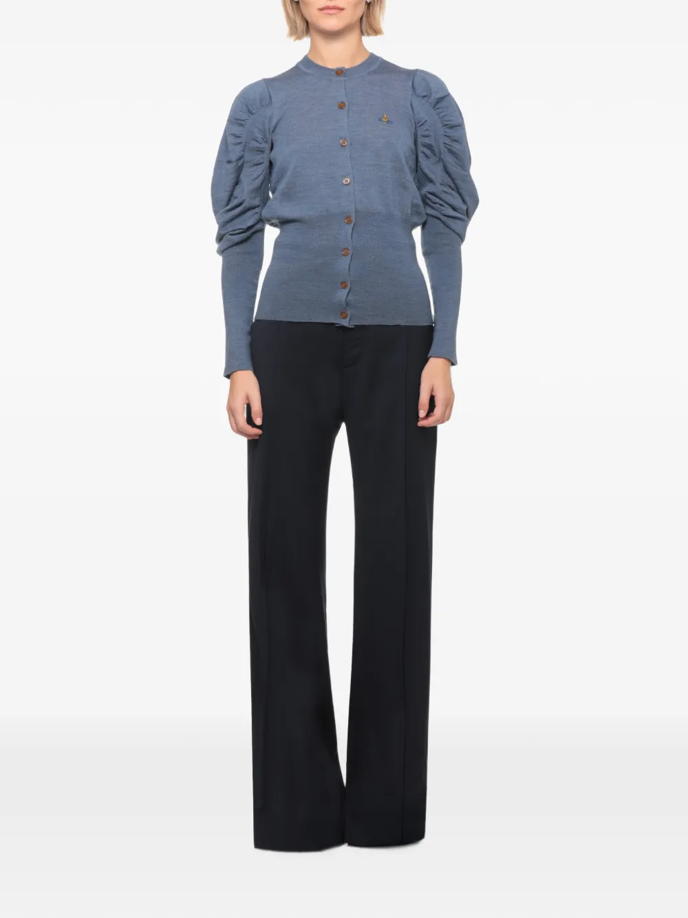 Vivienne Westwood Orb-embroidered puff-sleeve cardigan Blauw