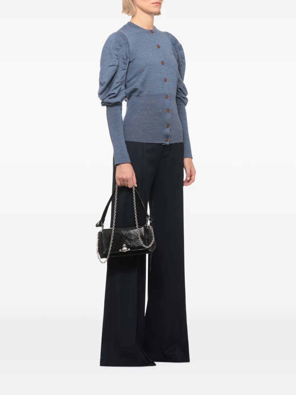 Vivienne Westwood Orb-embroidered puff-sleeve cardigan Blauw