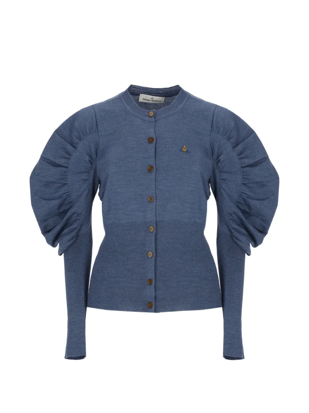 Vivienne Westwood Orb-embroidered puff-sleeve cardigan - Blu
