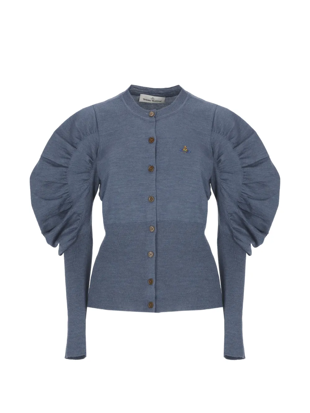 Vivienne Westwood Orb-embroidered puff-sleeve cardigan - Bleu Vivienne Westwood Orb-embroidered puff-sleeve cardigan - Bleu