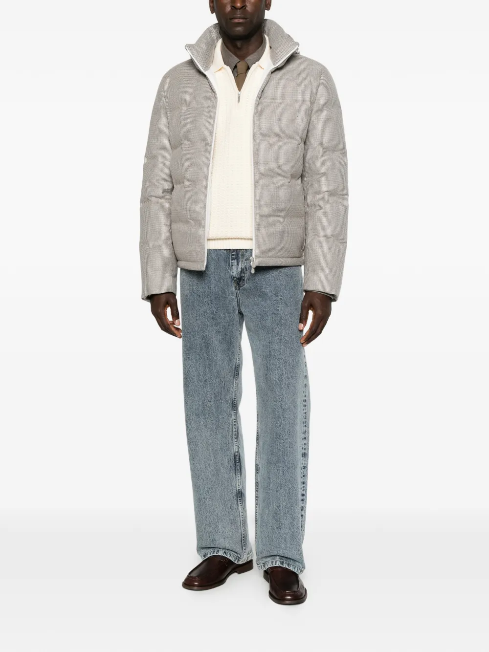 Brunello Cucinelli houndstooth-pattern quilted jacket Grijs