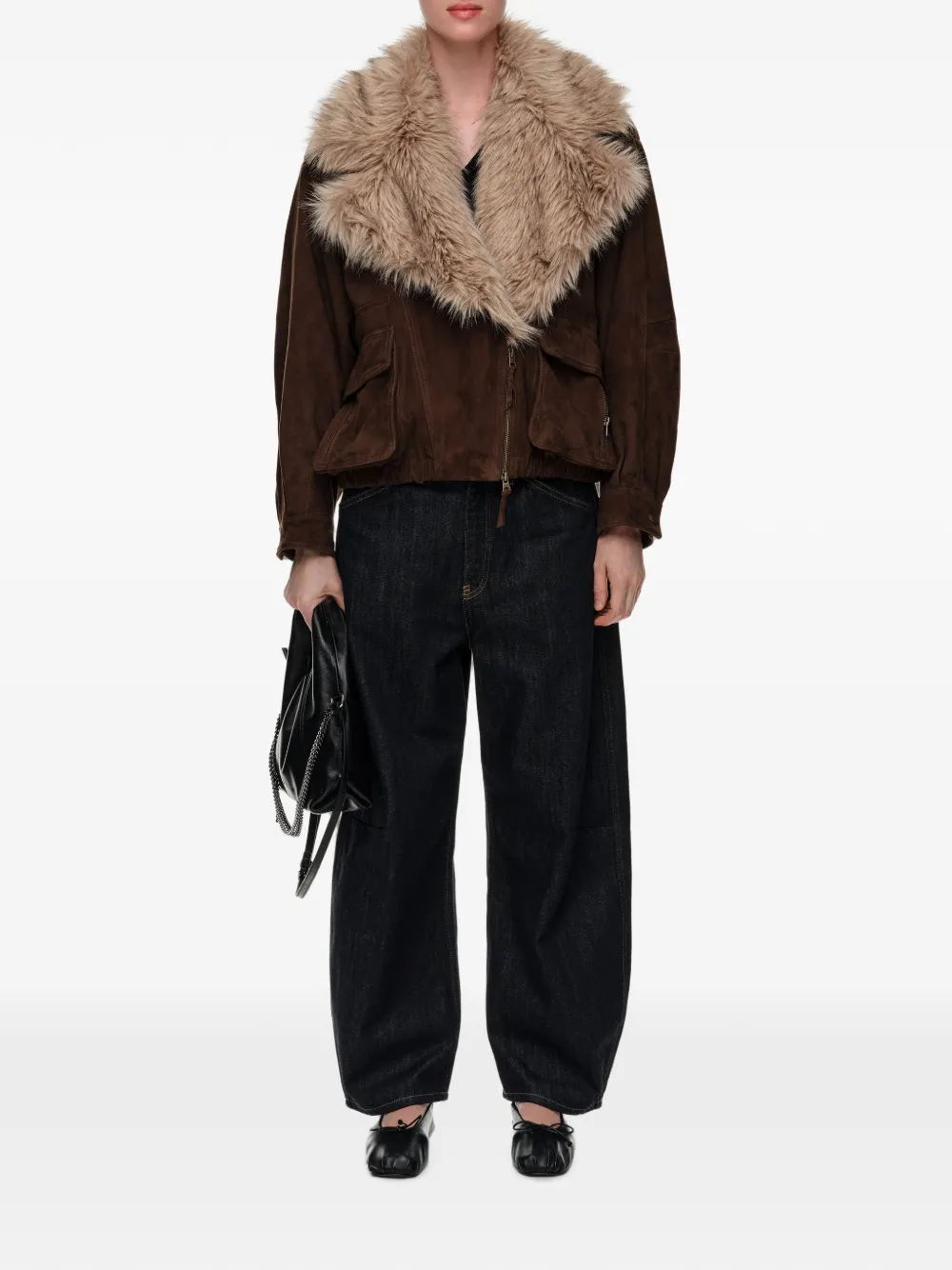 BIMBA Y LOLA Leren jack met dubbele rij knopen Bruin