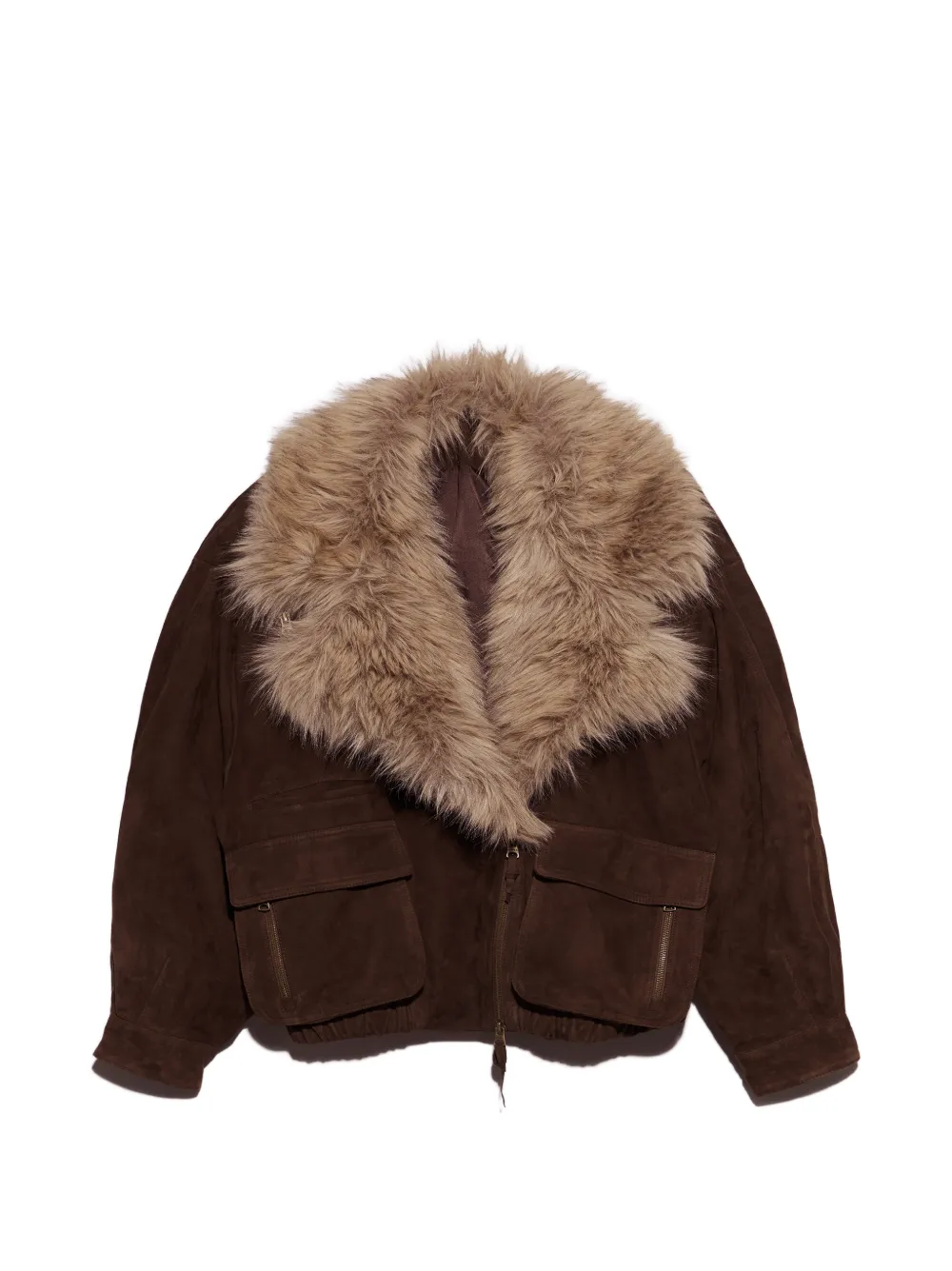 BIMBA Y LOLA veste en cuir à boutonnière croisée avec col en fourrure - Marron BIMBA Y LOLA veste en cuir à boutonnière croisée avec col en fourrure - Marron