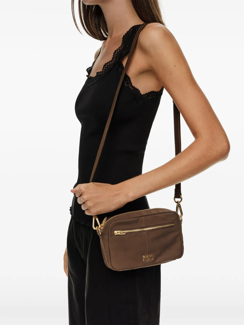 BIMBA Y LOLA Kleine katoenen crossbodytas Bruin