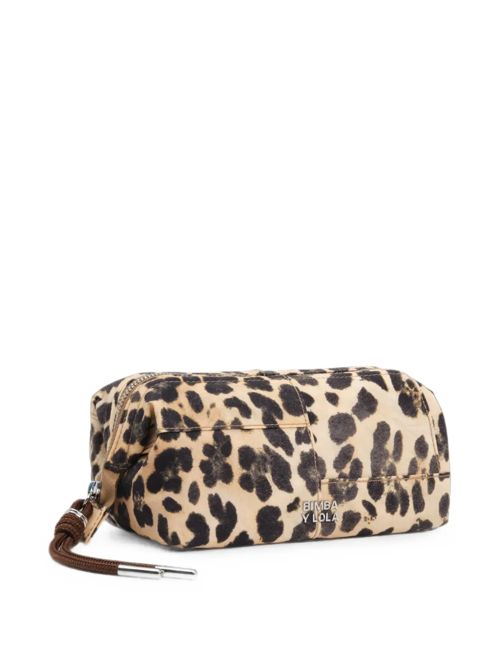 BIMBA Y LOLA Medium Nesser nylon make-uptas met luipaard-print en wolfsmondsluiting Beige