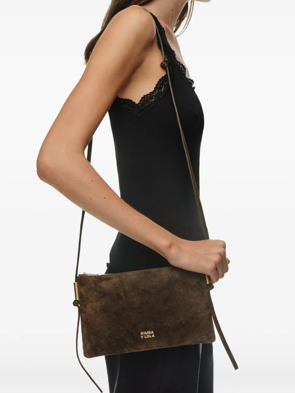 BIMBA Y LOLA Kleine suède clutch Bruin