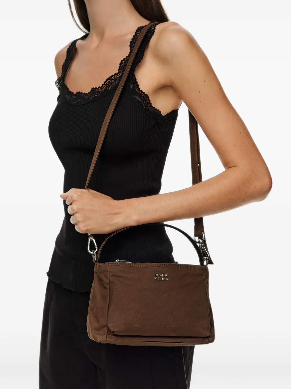 BIMBA Y LOLA Katoenen mini-slouchtas Bruin