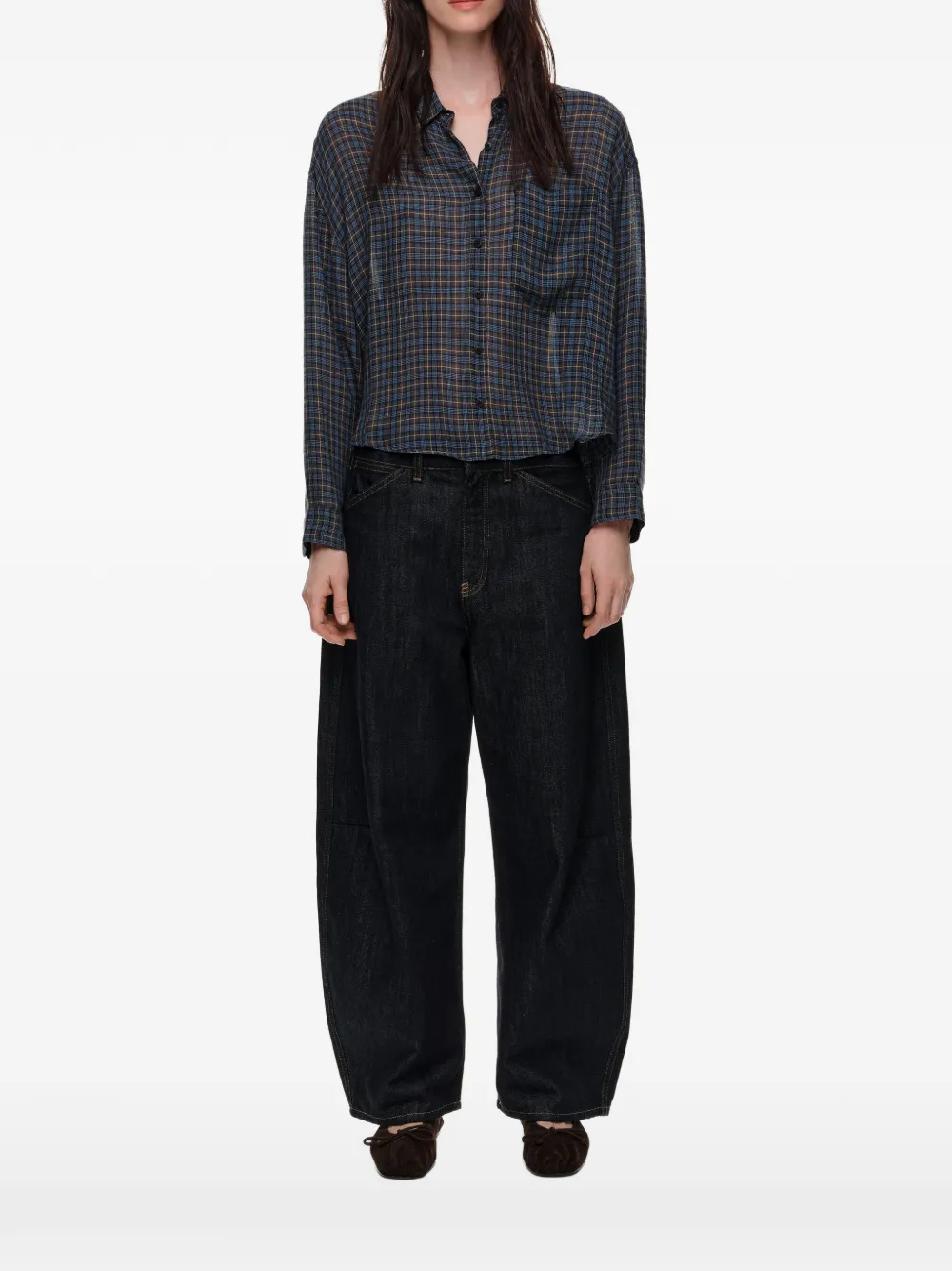 BIMBA Y LOLA blue checked boxy fluid shirt